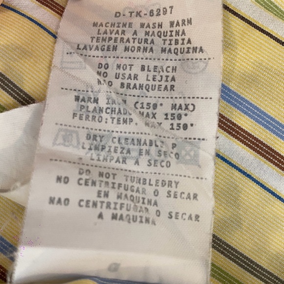 Ermenegildo Zegna Men’s Large Yellow/Blue Striped Button Front Shirt ItalyCott - Picture 7 of 7